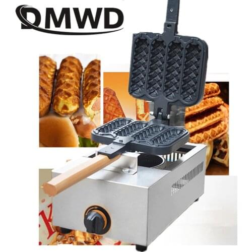 DMWD Commercial gas French Sausage Lolly Waffle Maker 4 pcs non-stick Crispy Cone hot dog Muffin baking Machine Baker snack Iron