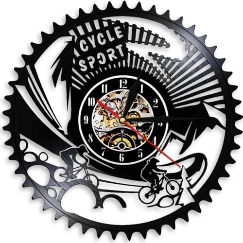 Vinyl Wall Clock Mountain Bike Extreme Sports Biking Wall Clock Bicycle Motocross Wall Sticker Modern Decorhome Bedroom Decor