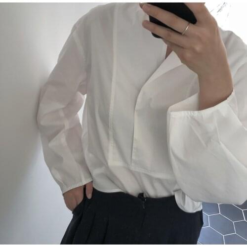 Women Vintage Blouse Oversize Loose Lantern Sleeve White Shirt Tops 2020