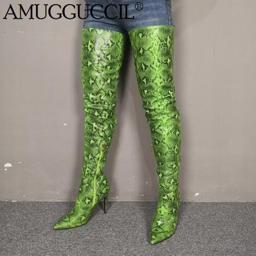 2021 New Plus Big Size 35-47 Yellow White Gray Green Purple Over The Knee Thigh High Heel Autumn Female Lady Women Boots X1859