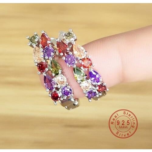 Wholesale Luxury Sliver Stud Earrings Flash Colorful CZ Zircon Ear Studs 3 Colors Earrings For Women Cheap Brincos