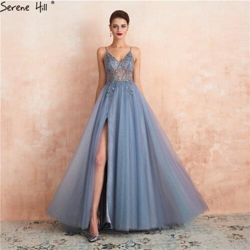 Blue Diamond Crystal Backless Sexy Prom Dresses 2020 A-Line Sleeveless Simple Prom Party Dress Real Photo DLA60963