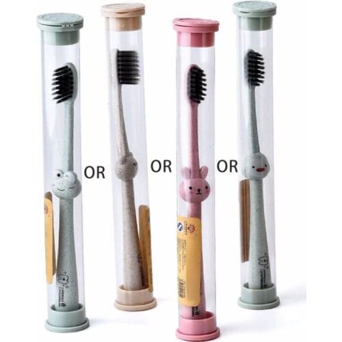 Children Baby Toothbrush Cartoon Handle Oral Bamboo Charcoal Brush Care Natural Wheat Straw Degradable Oral Hygiene Random Model