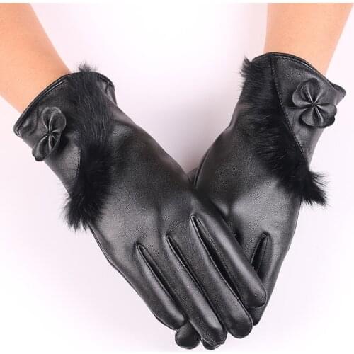 1 Pair Winter riding warmth and velvet Leather gloves women waterproof touch screen cold-proof leather gloves women winter