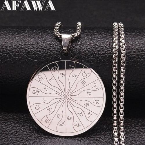 12 Constellations Astrology Stainless Steel Chain Necklace for Women Silver Color Necklaces Jewelry bijoux acier N4510S02