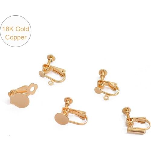 18K Gold 2Pcs Copper Ear Clip Base Earrings Blank Setting 13-18mm Glass Cabochons Earring Findings DIY Jewelry Making Supplies