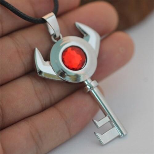 20pcs/lot Animation Jewelry Alloy Necklace Fashion Red Crystal Key Pendant Necklace For Girls Gifts Size 3.2*5cm