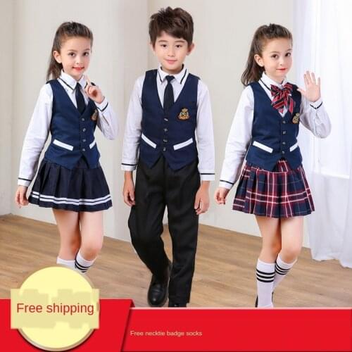 2020 Children 's Chorus Costumes Student Boys and Girls Prestigious British Style Vest + Shirt + Skirt School Uniform Set Women