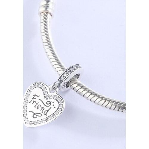 925 Sterling Silver CZ Zircon Sparkle Friend Heart Pendant Charm Bracelet DIY Jewelry Making For Original Pandora