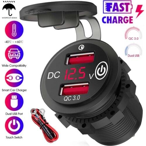 Auto Dual Usb Charger Car Interior Accessories Qc3.0 12v Mobile Phone Quick Charging Adapter Charger Power With Led Voltmeter