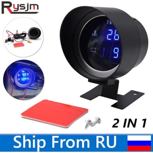 12V 24V LCD Digital Car Truck Water Temp Gauge temperature sensor +Voltmeter Volt gauge 2 in 1 Car gauges Ship from RU Warehouse