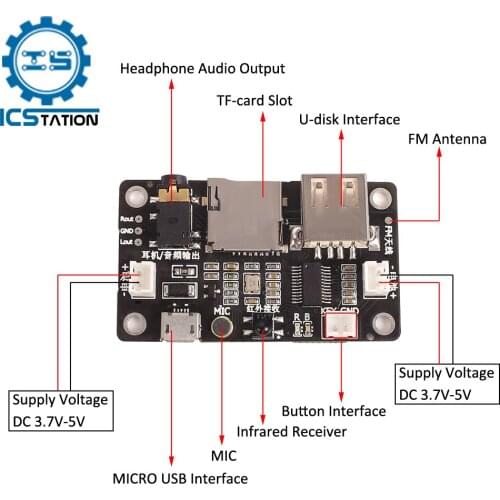 Dual Channel Bluetooth 5.0 Audio Receiver Wireless Lossless MP3 Decoder Board DIY Music Player U-disk TF Card Reading AD Button