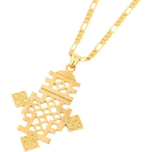 Ethiopian Big Size Cross Pendant Necklace Jewelry Women Men African Gold Color Coptic Crosses Jewelry