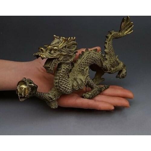 Chinese Fengshui Bronze Zodiac Year Dragon Dragons Animal Hold Bead Statue