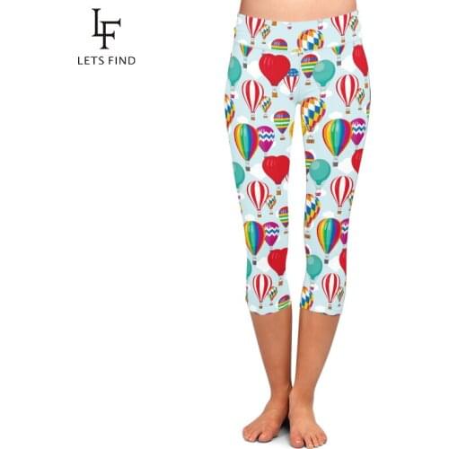 LETSFIND Fashion Hot Air Balloon Printing Women High Waist Mid-Calf Leggings Plus Size Slim Elastic Capri Leggings