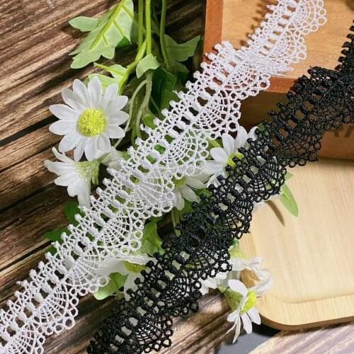 HOT Embroidered Cotton White Black flower lace fabric dubai Wide sewing DIY trim applique Ribbon cord collar dress guipure decor