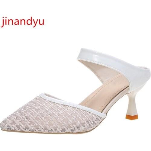 High Heels Women Slippers Sandals Summer Shoes Women Black White Yellow Mules Ladies Heel Shoes Slippers Pointed Toe Heels