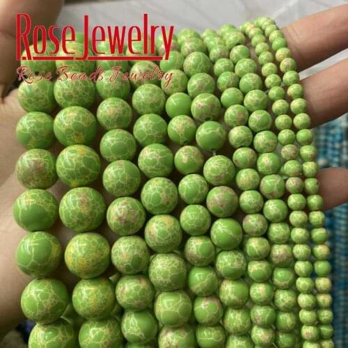 Natural Stone Green Sea Sediment Turquoises Beads Imperial Jaspers Round Beads 4 6 8 10 12MM For Jewelry Making DIY Bracelet 15"