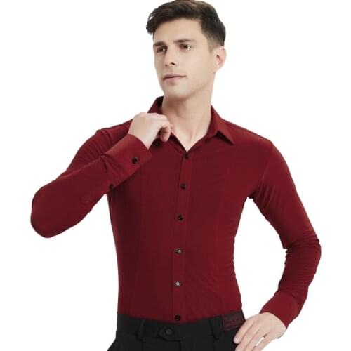 2019 New Standard MenS Latin Dance Tops One Pieces Ballroom Cha Cha Rumba Plus Size Long Sleeves Male Dancing Shirt&Tee DWY1864