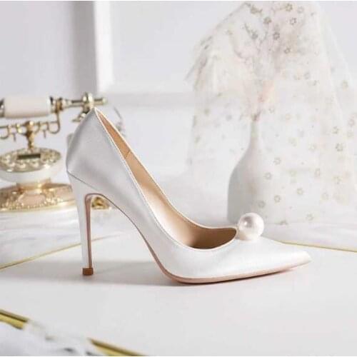 Women pumps 2020 new fashion womens shoes Pointed white pearl high heels 8cm stiletto red bridal wedding pary shoes
