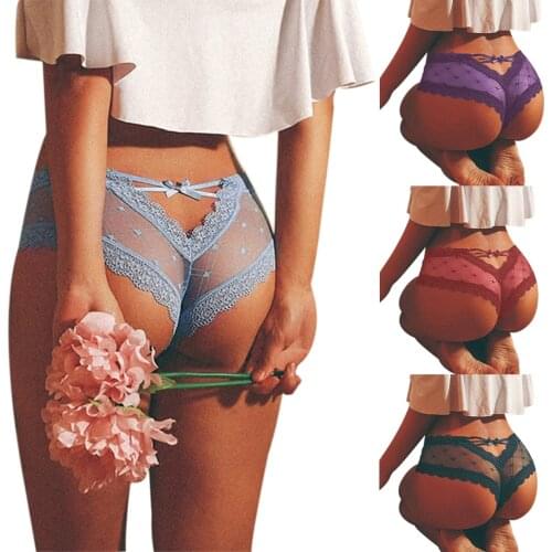 2021 New Fashion New Style Sexy Womens Cage Back Panties Ladies Mesh Perspective Wave Shape Bow Underwear