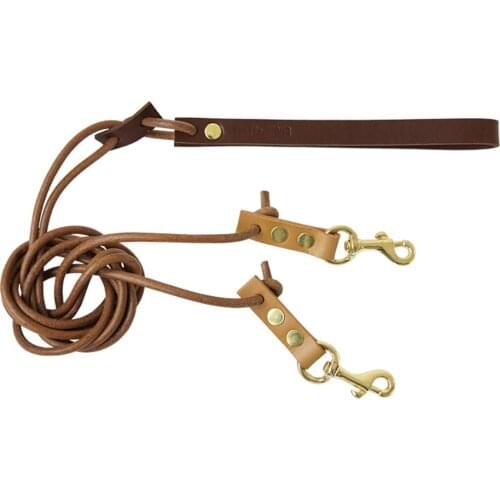 New Handmade Dog Double Leash 2 Two Dogs walking running Leather Traction Rope for Small Dogs Pets Puppy Double Leash