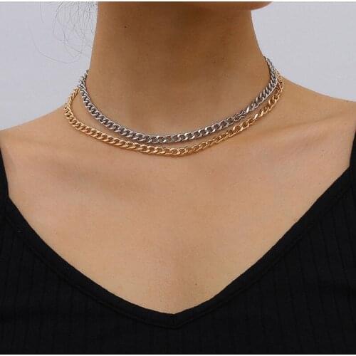 Punk Creative Iron Alloy Thick Chain Choker Necklace Women Double Layer Metal Geometric Chocker Colar Necklace Jewelry Kolye