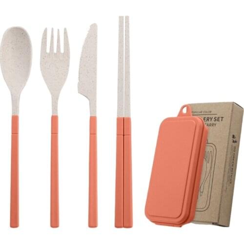 T5EF Portable Foldable Cutlery Set Wheat Straw Tableware Spoon Knife Fork Chopsticks Outdoor Camping Dinnerware Kitchen