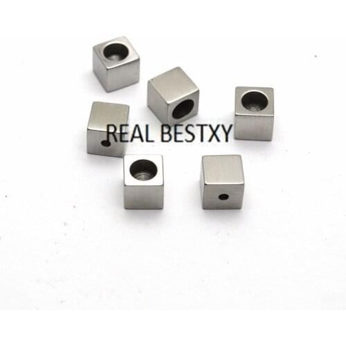 REAL BESTXY 2pcs/LOT custom logo SQUARE bead stainless steel for bangle metal BEAD for bracelets making jewelry finding bead