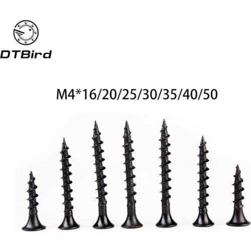 100pcs M4 Cross Pan Head Black Carbon Steel Phillips Head Self-tapping Electronic Screws Countersunk Head Wood Screw