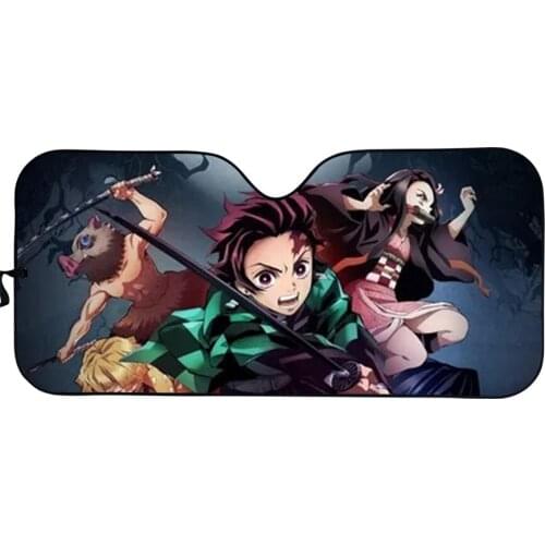 Demon Slayer Car Front Window Sun Shade Protector Cover UV Protected Foldable Windshield Sunshade Car Accessories Automóvil