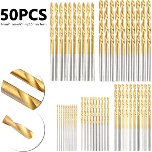 50Pcs Titanium Coated Drill Bits HSS High Speed Steel Drill Bits Set High Quality Power Tools 1/1.5/2/2.5/3mm Twist Drill Bit