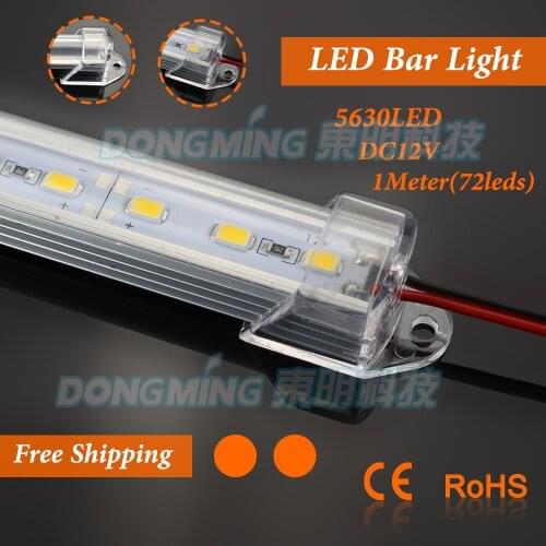 U Aluminium Profile smd 5630 LED bar light 1m 72leds 12V with milky/clear pc covcer led hard strip light for closet kitchen