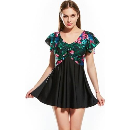 Vintage Swimwear Women Swimsuit Two-piece Slim Swimdress Suits 4XL 5XL Plus Size Swimwear Floral Beach Bathing Suits Wholesale