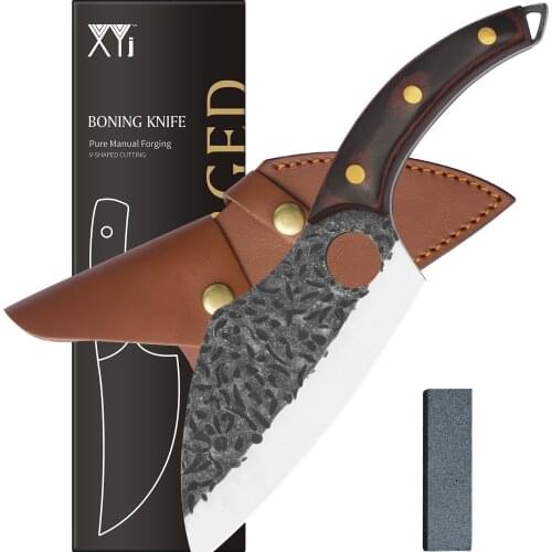 XYj Full Tang Curved Boning Knife 6-inch Cleaver Serbian Chef Knives Stainless Steel Boning Filet Knife With Sheath&Whetstone