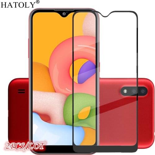 2PCS For Glass Samsung Galaxy A01 Screen Protector Tempered Glass HD Full Glue Cover Protective Phone Film For Samsung A01 Glass