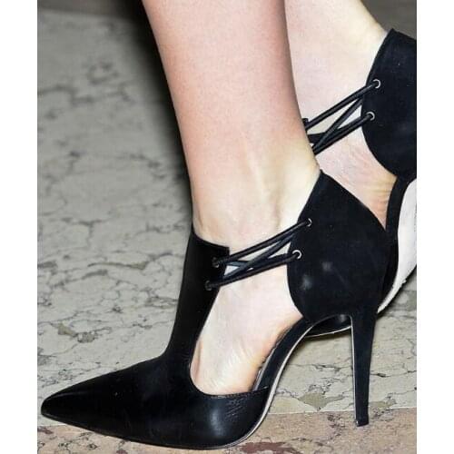 Moraima Snc Runway Pointed Toe High Heel Shoes Sexy Cutouts Side Elastic Band Thin Heels Woman Pumps Leather Dress Shoes