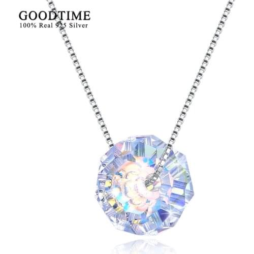 Silver Necklace Women Fashion Wedding Jewelry 925 Sterling Silver Sparkling Crystal Necklaces 925 Silver Jewelry Girls Gift