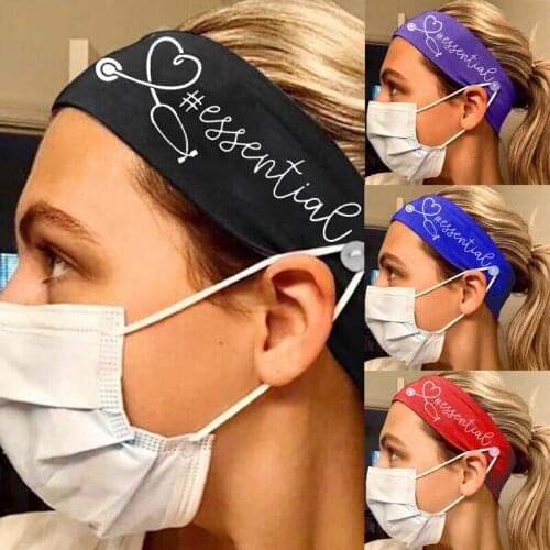 10 Pcs/Lot Fashion Elastic Hair Band Women Print Essential Turban Nurse Head Wrap Headband With Button For Nurses Women Accessor
