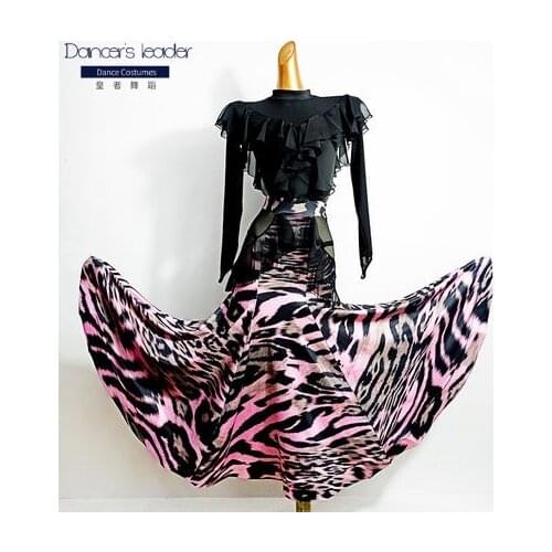 2020 new modern dance practice skirt, national standard dance skirt, feminine leopard print, big fish bone
