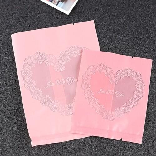 300pcs- 9*11.5/10*13.5/11*15cm Pink Love Heat Seal Plastic Pouch Open Top Cake Biscuit DIY Baking Packaging bags