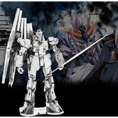 3D DIY Metal Mech Warrior Model Assemble Toys for Gundam RX-93 Stainless Steel Silver Stereoscopic Metal Jigsaw Puzzle Fans Toy