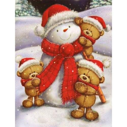 Full Drill Diamond Painting by Number Christma Snowman Bear Rhinestone Kit Diamond Embroidery Landscape Mosaic Winter Home Decor
