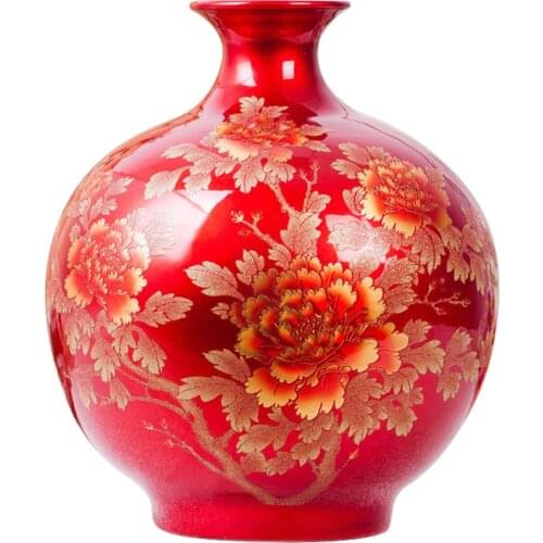 Antique Jingdezhen Chinese Flower Pattern Vase For Wedding Decoration Ceramic Vase Vintage Chinese Crystal Glaze Vase For Hotel