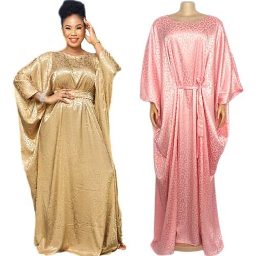 Satin Silk Traditional boubou African Women Long Maix Dress Dashiki Abaya Muslim Dresses Clothing jalabiya Caftan Batwing Sleeve
