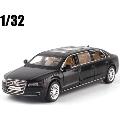 1:32 Audi A8L Extended Alloy Vehicles Diecast Metal Toy Model Pull Back Sound Light Racing Car For Kids Boys Toys Gifts