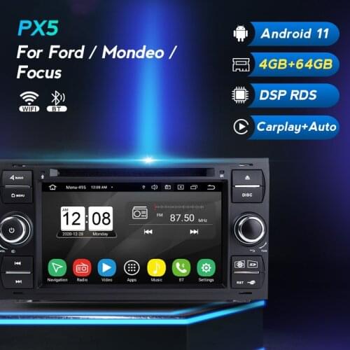 4+64GB Android 10 Car Multimedia DVD Radio Player For Ford Focus 2 C-Max S-Max Transit Mondeo Fusion Kuga GPS Navigation SWC