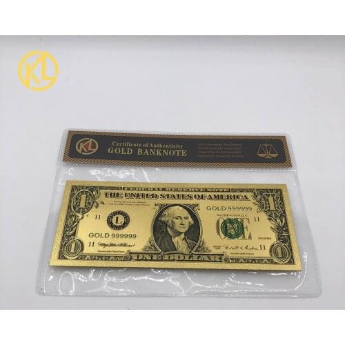 Free shipping 1pc American 1 Dollar 24k Gold Plated Fake Money United States Bill Note with With COA Frame