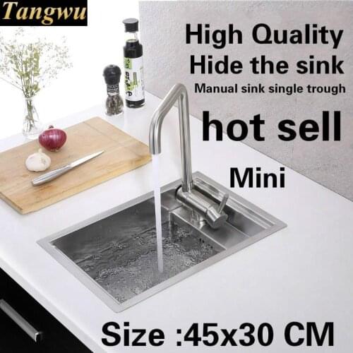 Free shipping Apartment luxury wash vegetables mini kitchen manual sink single trough hide 304 stainless steel hot sell 45x30 CM