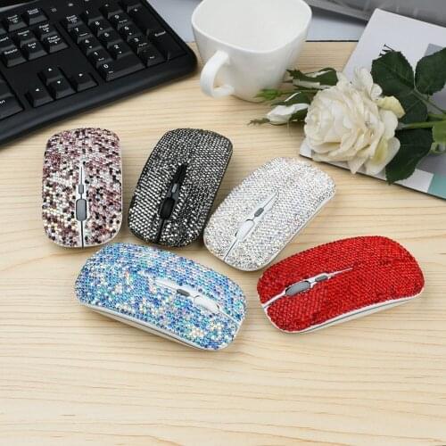Bling Dazzling 2.4GHz Wireless Mouse Covered with Rhinestone Crystal, Slim Mouse with USB Receiver
